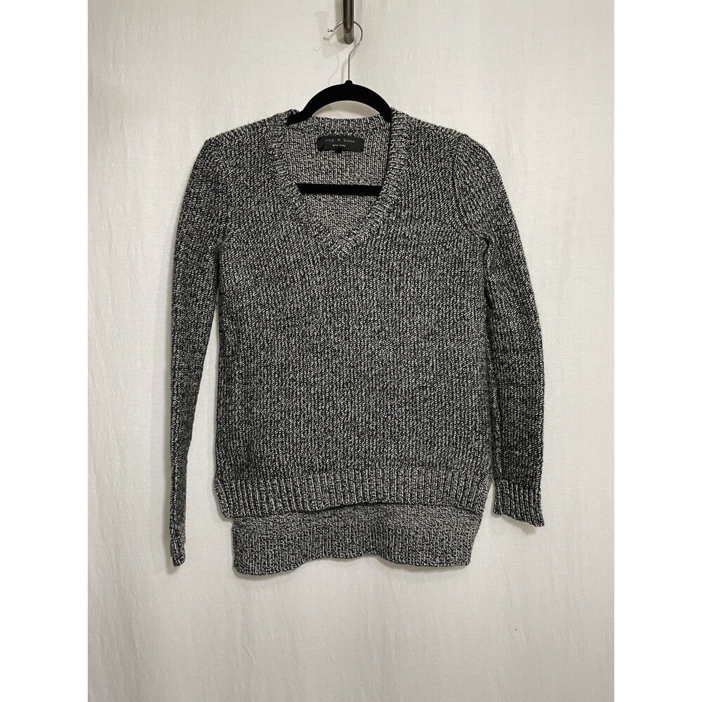 Rag & Bone Sweater Oversized Women's XS/S Wool Blend V-Neck Black Mix FS-985